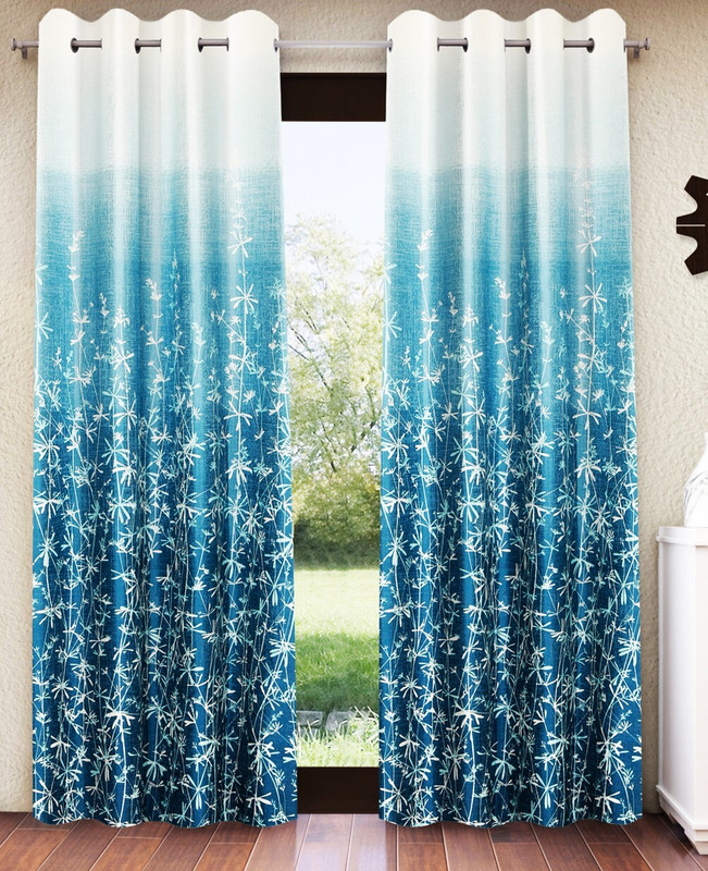 Home Sizzler 153 cm (5 ft) Window Polyester Semi Transparent Curtain (Pack Of 2)(Aqua and Cream Ombre, Printed)