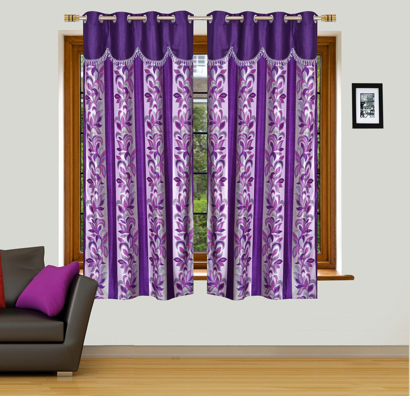 Ville Style 153 cm (5 ft) Window Polyester Curtain (Pack Of 2)(Purple, Floral)