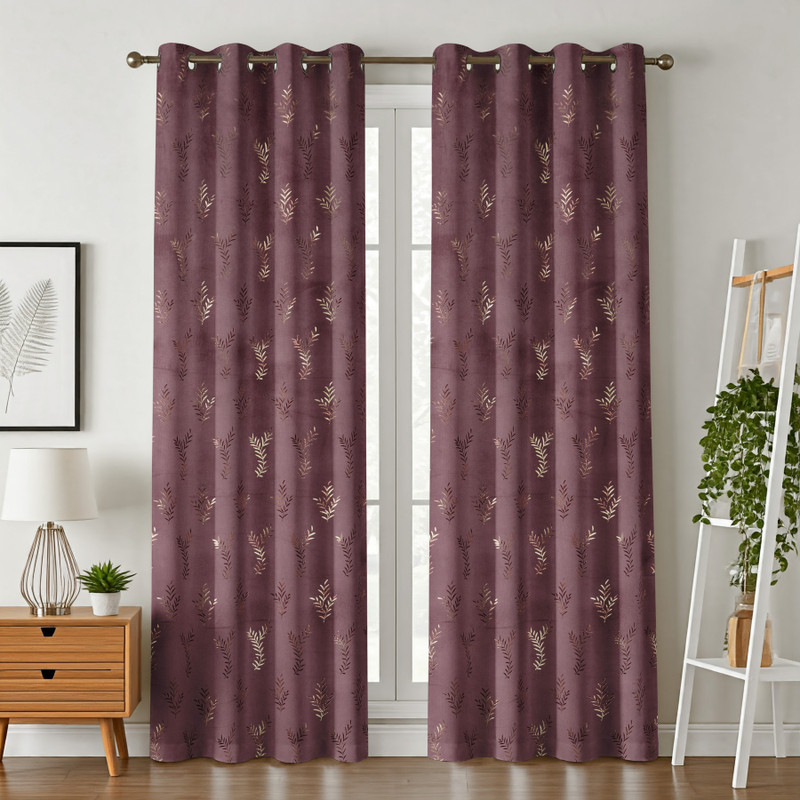 Galaxy Drape 153 cm (5 ft) Window Velvet Room Darkening Curtain (Pack Of 2)(Wine, Floral)