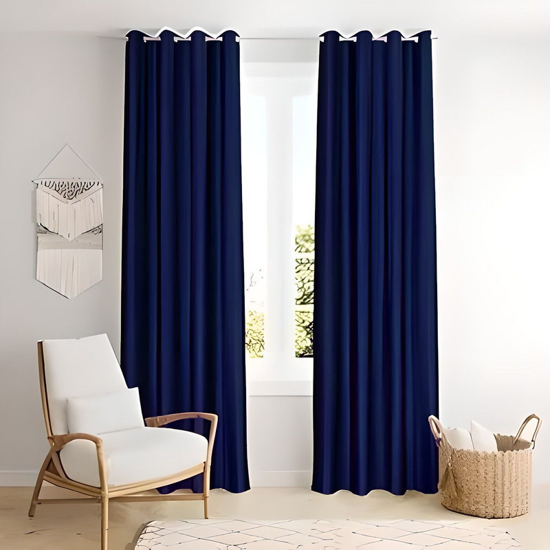 Kanodia Poly Fab 213 cm (7 ft) Door Polyester Semi Transparent Curtain (Pack Of 2)(Navy Blue, Solid)