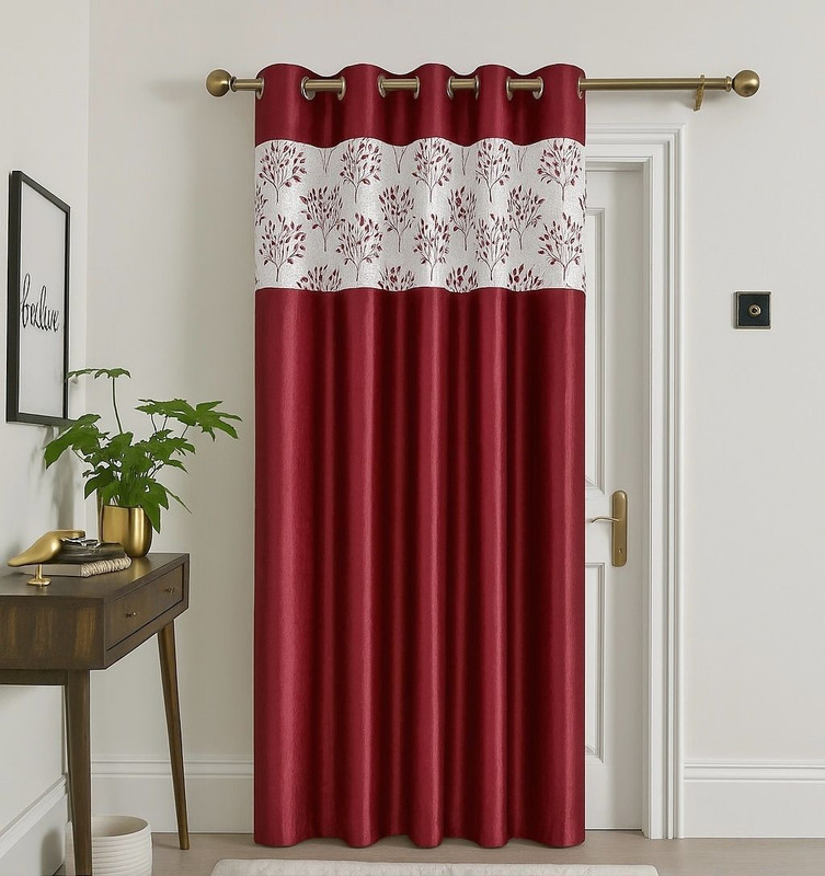 Cozy Leaf 213 cm (7 ft) Door Polyester Semi Transparent Curtain Single Curtain(Maroon, Printed)