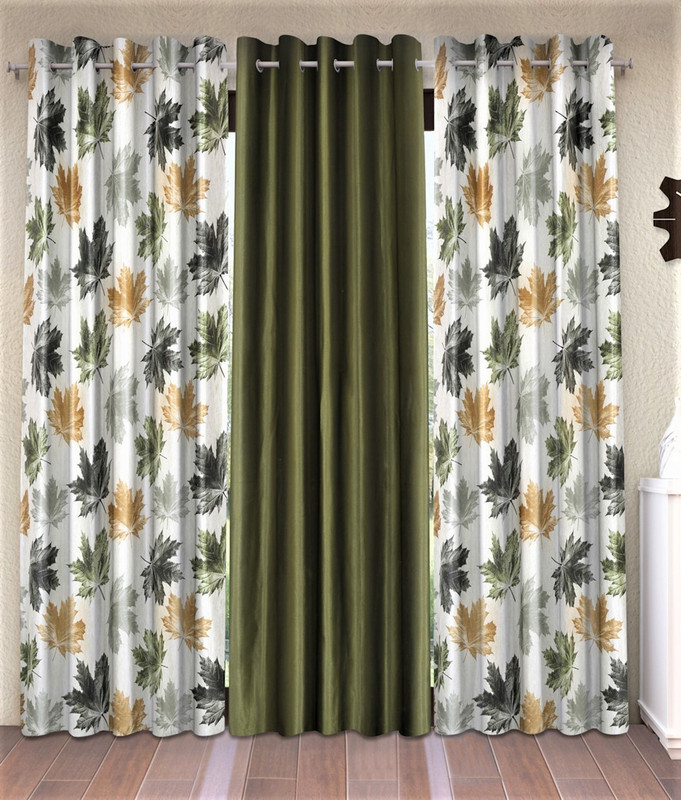 Home Sizzler 213 cm (7 ft) Door Polyester Semi Transparent Curtain (Pack Of 3)(Green, Floral, Plain)