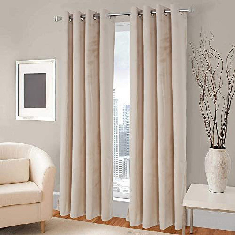 shri vyas linen 213 cm (7 ft) Door Velvet Blackout Curtain (Pack Of 2)(Beige, Solid)