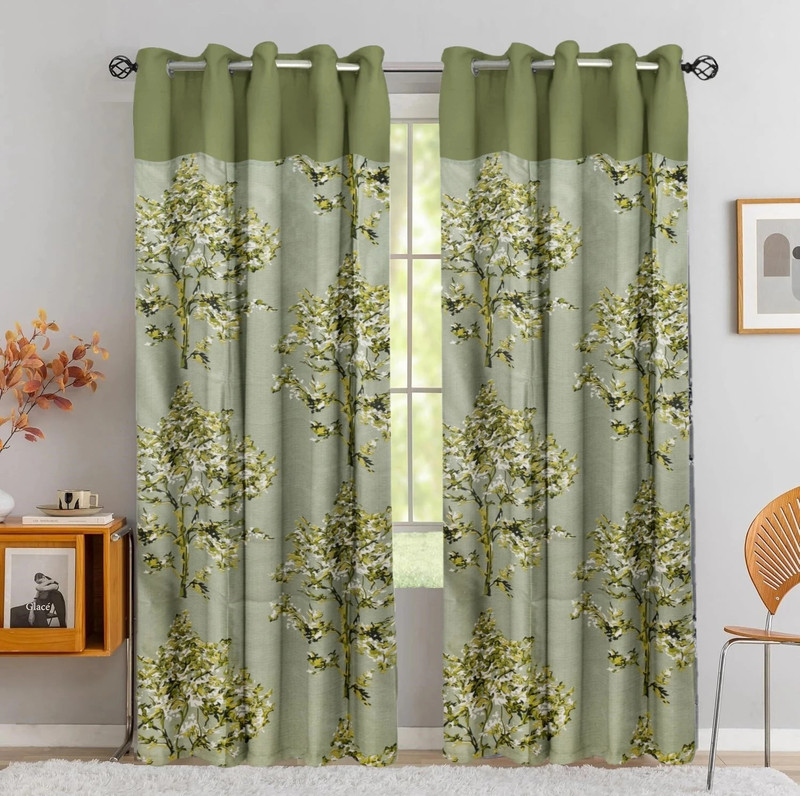 DARSHANAM WORLD 214 cm (7 ft) Door Polyester Semi Transparent Curtain (Pack Of 2)(Green, Printed)