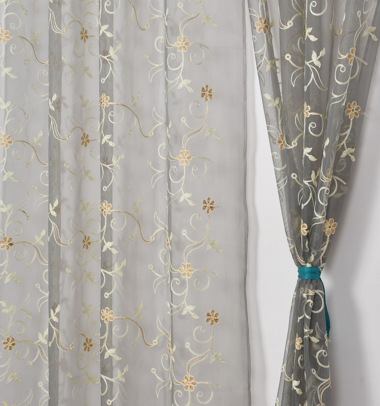 Fabrilia 152 cm (5 ft) Window Tissue Transparent Curtain (Pack Of 2)(Grey, Embroidered)