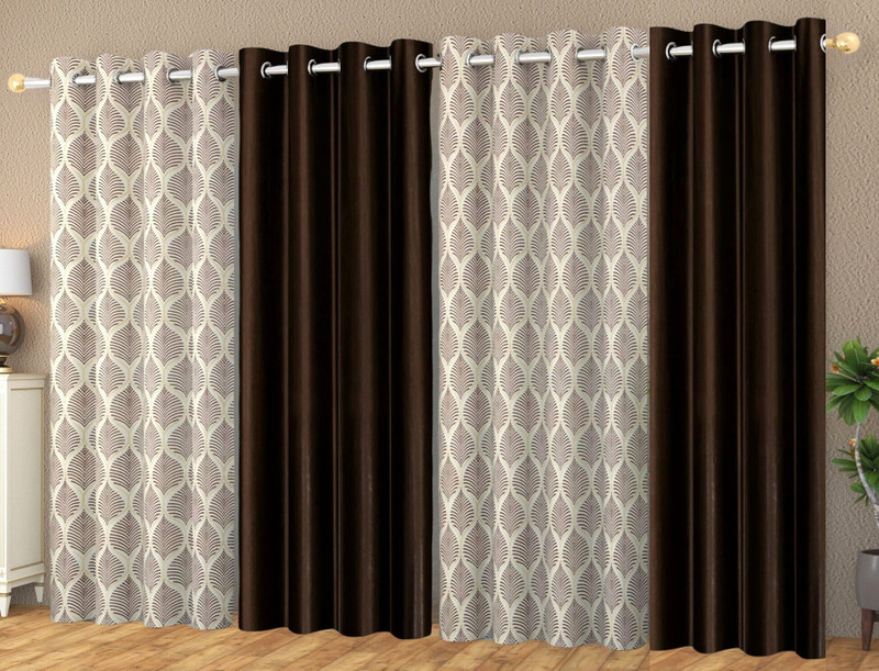 Yarnis 213 cm (7 ft) Door Polyester Semi Transparent Curtain (Pack Of 4)(Coffee Brown, Printed)
