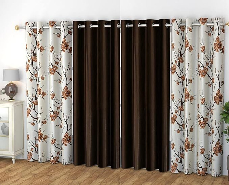 AS HUBS 243.84 cm (8 ft) Long Door Polyester Room Darkening Curtain (Pack Of 4)(Brown, Printed)