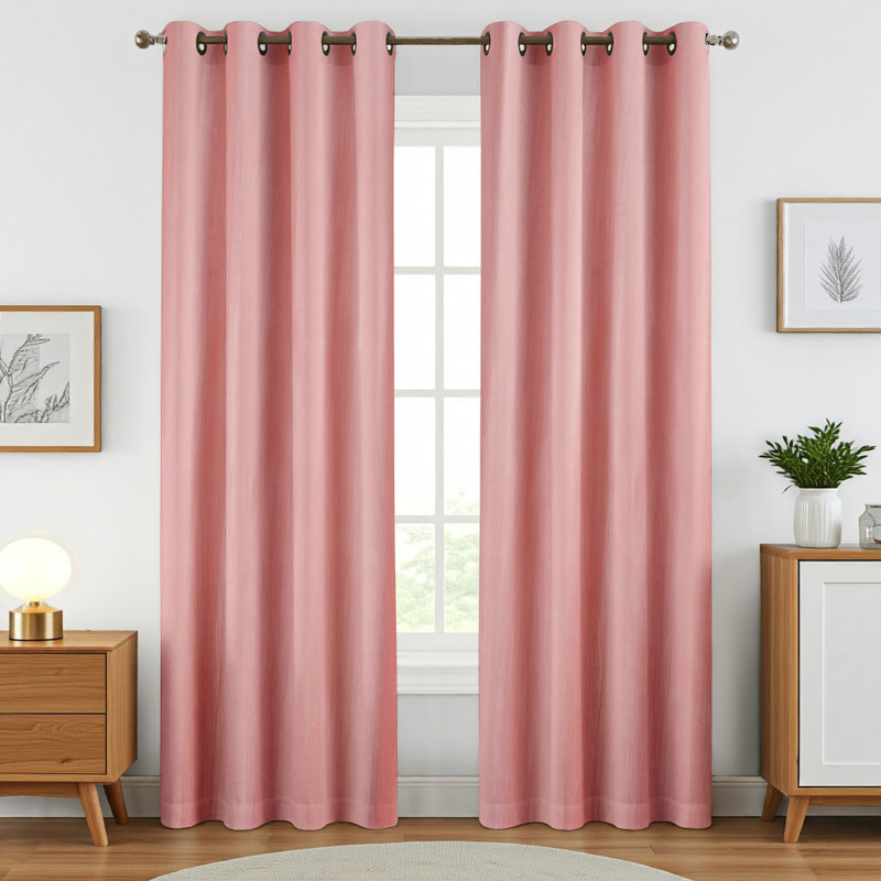 RAEXBE 153 cm (5 ft) Window Polyester Room Darkening Curtain (Pack Of 2)(Peach, Plain)