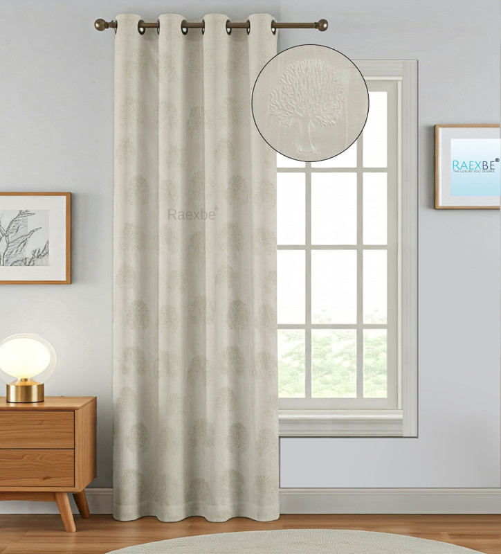 RAEXBE 213 cm (7 ft) Door Polyester Room Darkening Curtain Single Curtain(Cream, Embroidered)