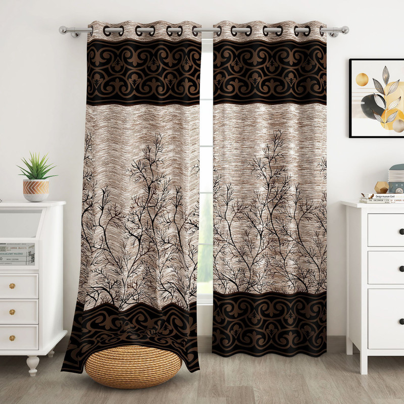 Story@home 215 cm (7 ft) Door Polyester Semi Transparent Curtain (Pack Of 2)(Cream, Brown, Printed)