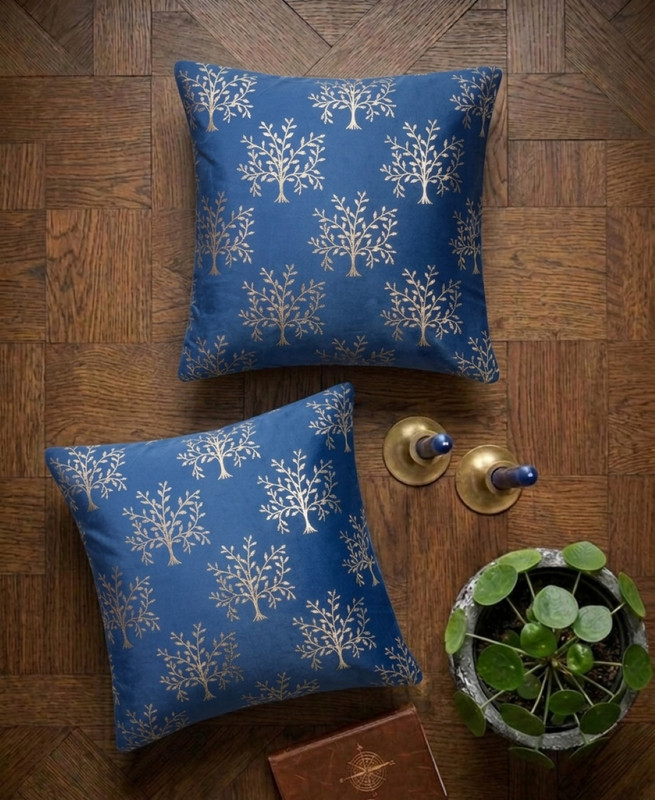 CARLTON LONDON Velvet Cushions Cover(40 cm*40 cm, Pack of 2, Light Blue)