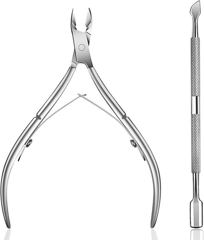DEQNAIL Professional 2-Piece Cuticle Care Kit: Precision Nipper Trimmer & Dual-Sided(Scraper Pusher Stainless Steel)