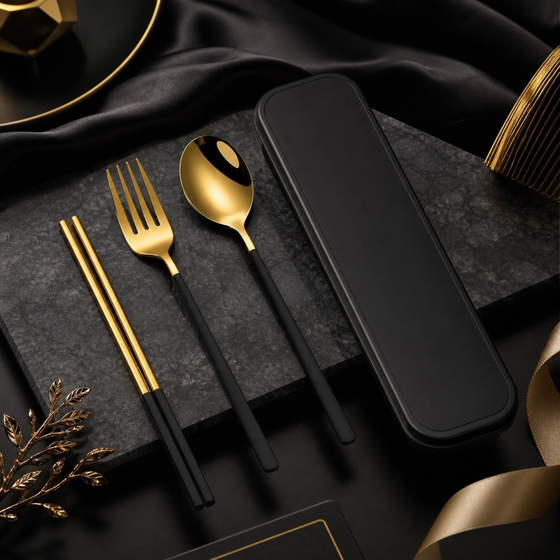 FLYING WING Empty Cutlery Box Case(BLACK, GOLDEN Holds 4 Pieces)