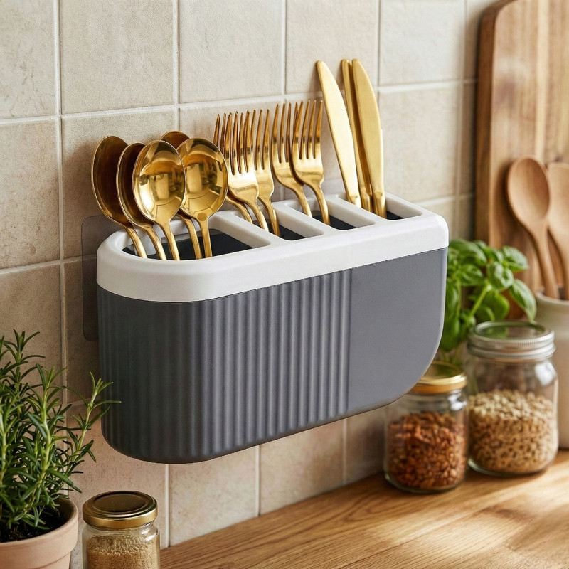 MAGICSPOON Empty Cutlery Holder Case(White, Grey Holds 40 Pieces)