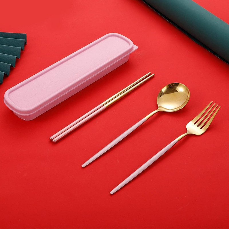 Fiola 2-Piece Kids Fork & Spoon Set with Case, Stainless Steel Lunch Utensils Disposable Stainless Steel Cutlery Set(Pack of 2)