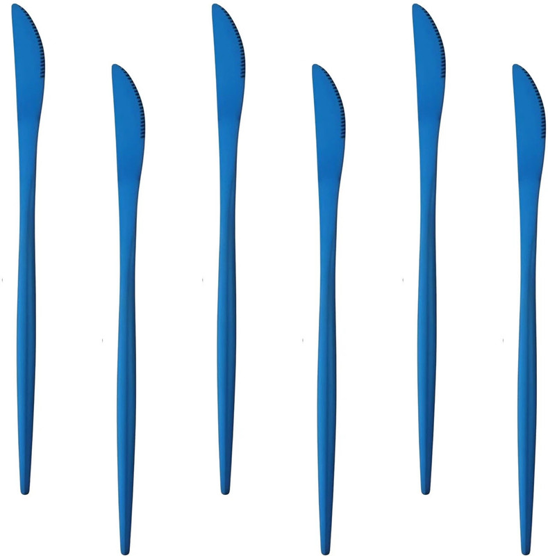 OICIA Blue Sharp Blade Main Table Knives, Butter Knife for Breakfast, Kitchen Knives Stainless Steel Steak Knife Set(Pack of 6)