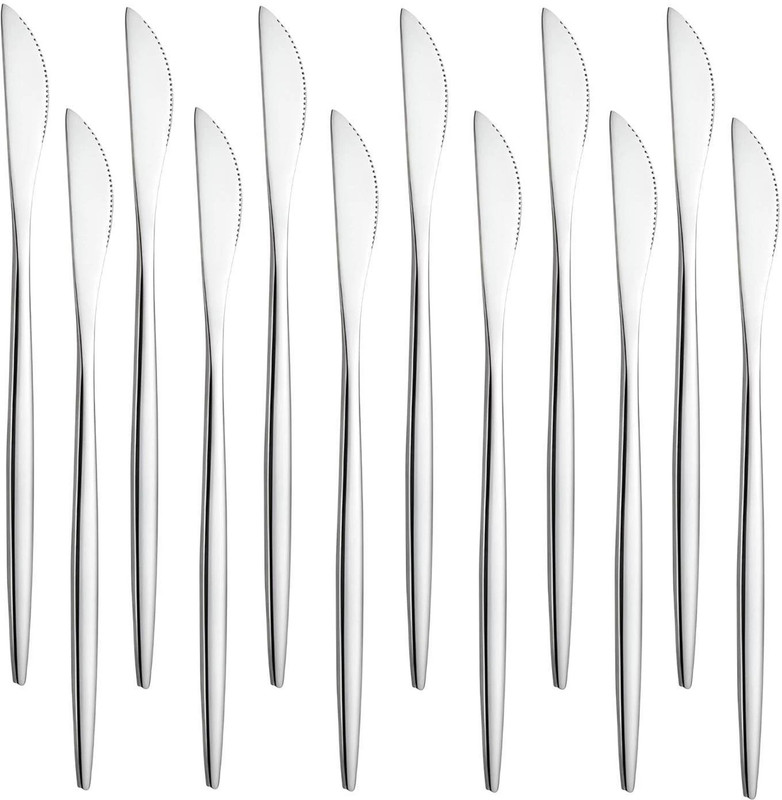 OICIA Silver Steak Meat Knife, Durable Butter Knife, Silverware Hammered Table Knives Stainless Steel Steak Knife Set(Pack of 12)