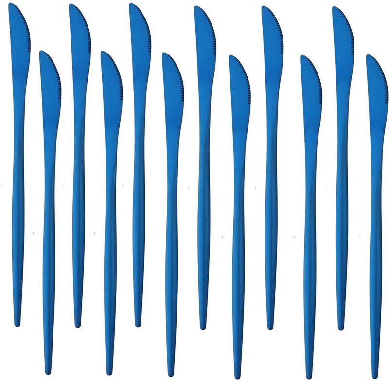 OICIA Blue Dining Knives, Cheese and Butter Knife, Tabletop Butter Knife, Food Knives Stainless Steel Steak Knife Set(Pack of 12)