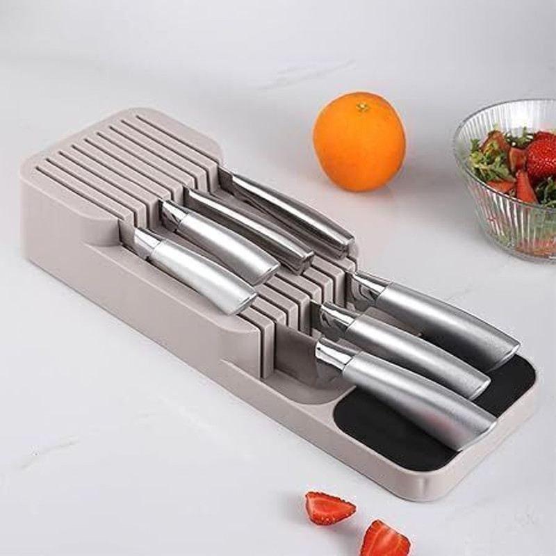 divinezon 2 Tier Knife Kitchen Drawer Organizer(grey) Plastic Table Knife(Pack of 1)