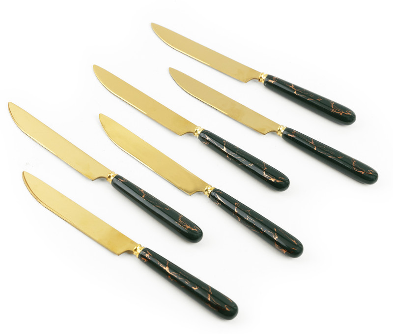 MGeezz Golden Stainless Steel Knife with Green Ceramic Handle Design Butter Knife Stainless Steel, Ceramic Table Knife, Butter Spreader, Spatula Spreader Knife Set(Pack of 6)