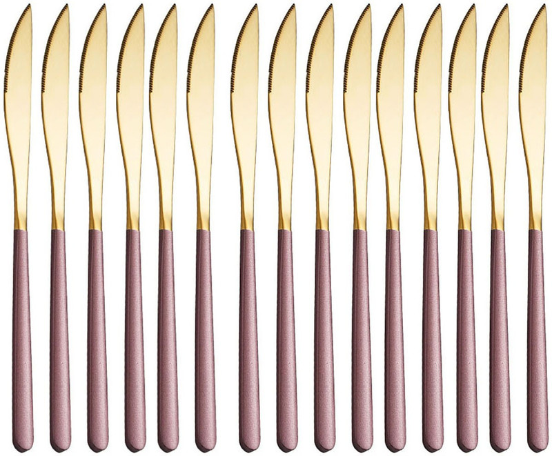 pepplo Stainless Steel Titanium Plating Shiny Gold Dinner Knife,(Pink,Set of 5) Stainless Steel Butter Spreader Set(Pack of 5)