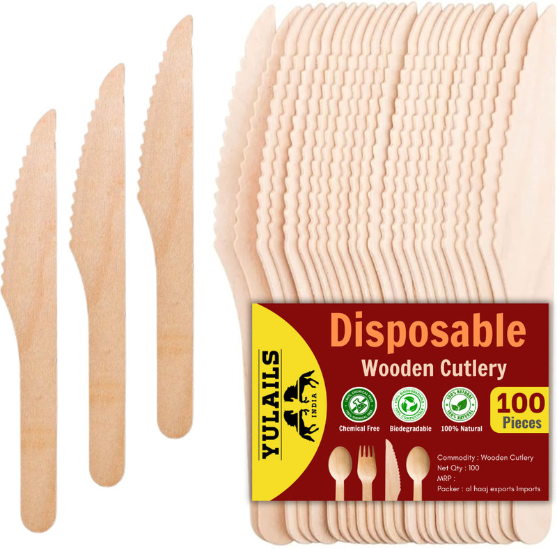 yulails Use and Throw 6.2 inch Knife | Disposable Wooden Table Knife Set(Pack of 200)
