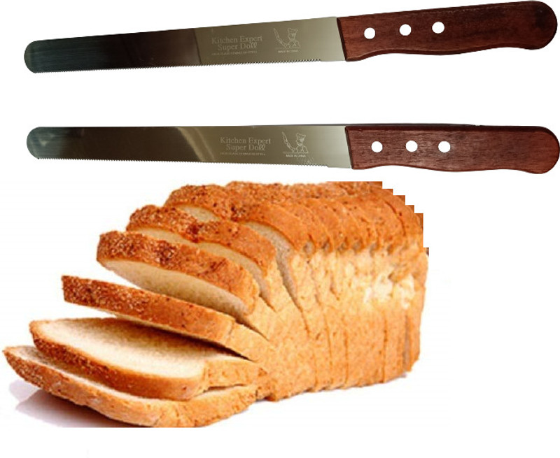 Naama 12-Inch Stainless Steel Bread Knife with Wooden Handle - Bread Slicer Stainless Steel, Wooden Bread Knife Set(Pack of 2)