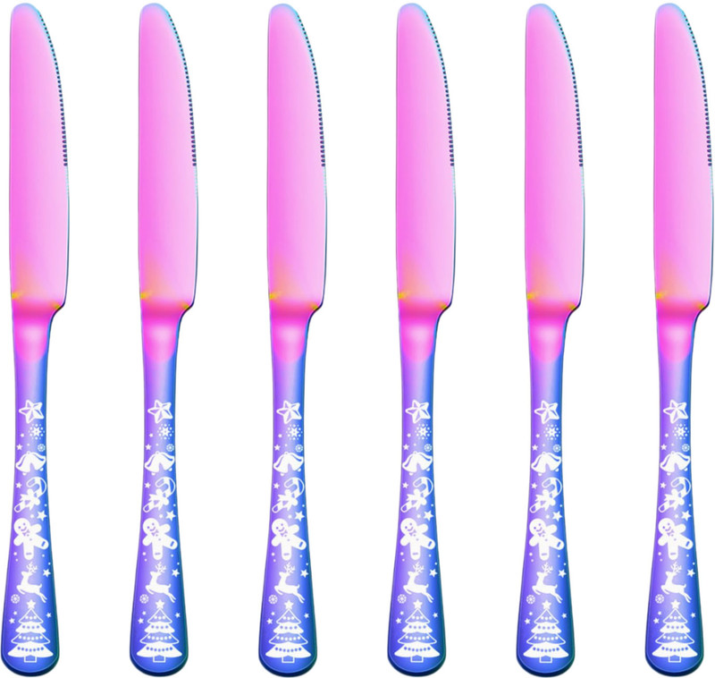 OICIA Pink Butter Spreader Knife for Kitchen, Heavy Duty Dinner Knives, Food Knives Stainless Steel Steak Knife Set(Pack of 6)