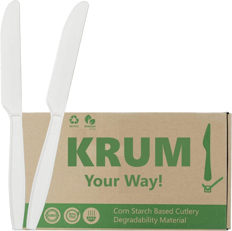 KRUM KRUM Compostable 25 Knives Disposable CPLA Knives 6.2in Brass Table Knife Set(Pack of 25)