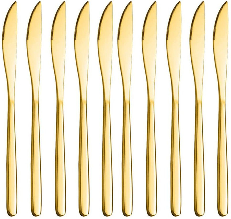 pepplo Stainless Steel Modern Design Knife, Knifes Set With Round Edge(Gold,Set of 10) Stainless Steel Butter Spreader Set(Pack of 10)