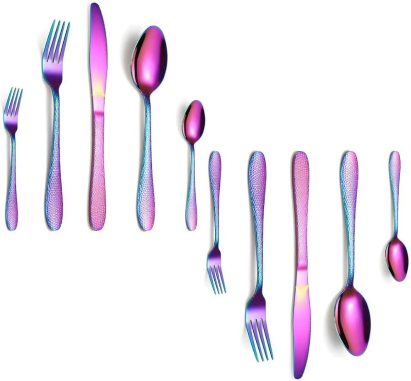 Besillia Besillia Rainbow Silverware Sets Dinnerware Spoon Fork Knife Mirror Polished Set Stainless Steel Cutlery Set(Pack of 10)