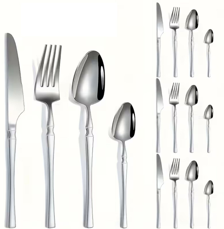 MANISHAWARE The Perfect Weight in Hand | A Sturdy Silver Cutlery Set | Design G 4-Pc Stainless Steel Cutlery Set(Pack of 16)