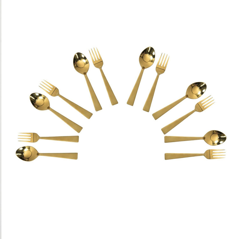 maadadhimati Golden Cutlery Set of 12-6 Spoons & 6 Forks | Gold Spoon & Fork Kitchen Set Gold Plated, Stainless Steel Cutlery Set(Pack of 12)