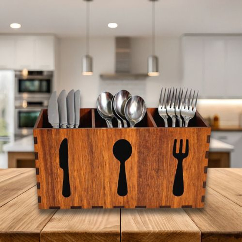 Crafty Dukan Wooden Cutlery Stand Wooden Cutlery Set(Pack of 1)