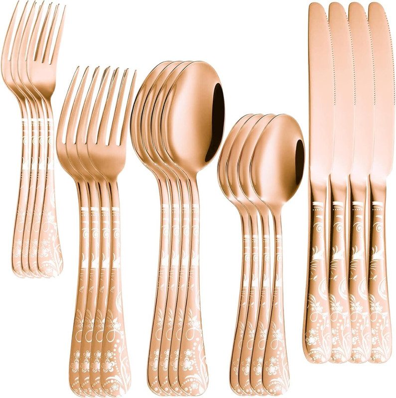 Dweloric Rosegold Flatware Set Cutlery Set for Home, Restaurant & Gifting Disposable Stainless Steel Cutlery Set(Pack of 20)