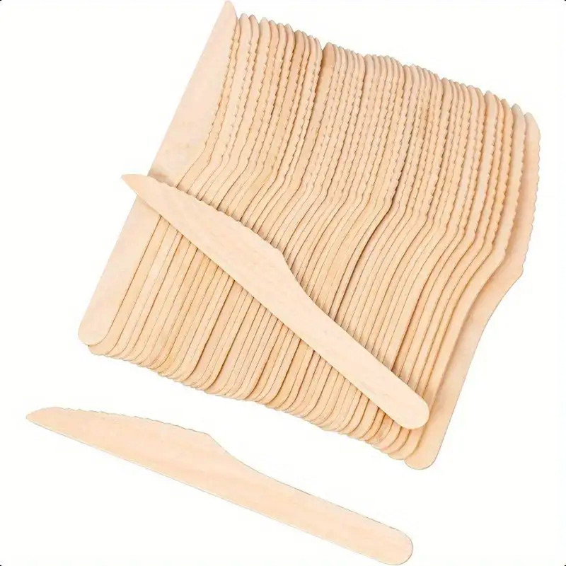 Aakriti Disposable Wooden Cutlery Knife/Knives 16.5cm for Parties, Pizza, Cake, Camping Disposable Wooden Cutlery Set(Pack of 100)