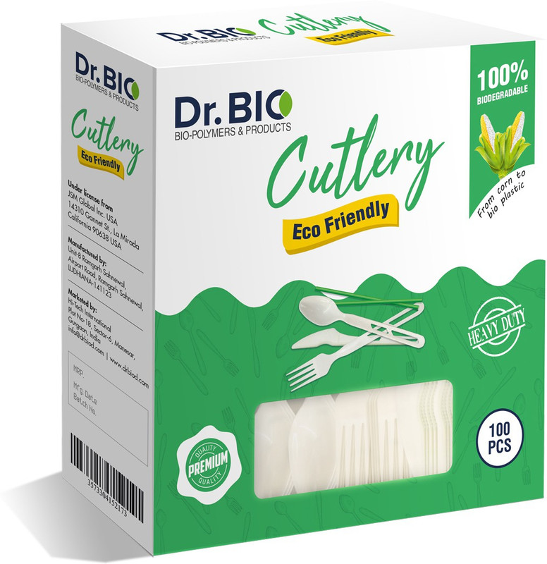 Dr. Bio Biodegradable Compostable Cutlery Knife,Spoon,Fork,Straw (8mm)(Pack of 100)Combo Plastic Cutlery Set(Pack of 100)