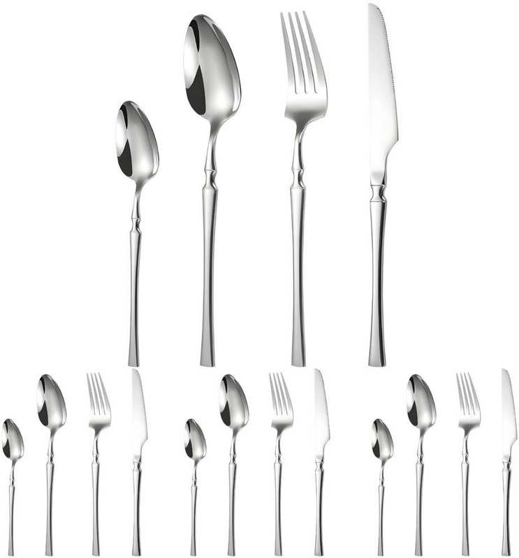 Besillia Dessert & Dinner Spoon Set, Hotel Home Dessert Fork Tea Spoon, Steak Cutlery Set Stainless Steel Cutlery Set(Pack of 16)