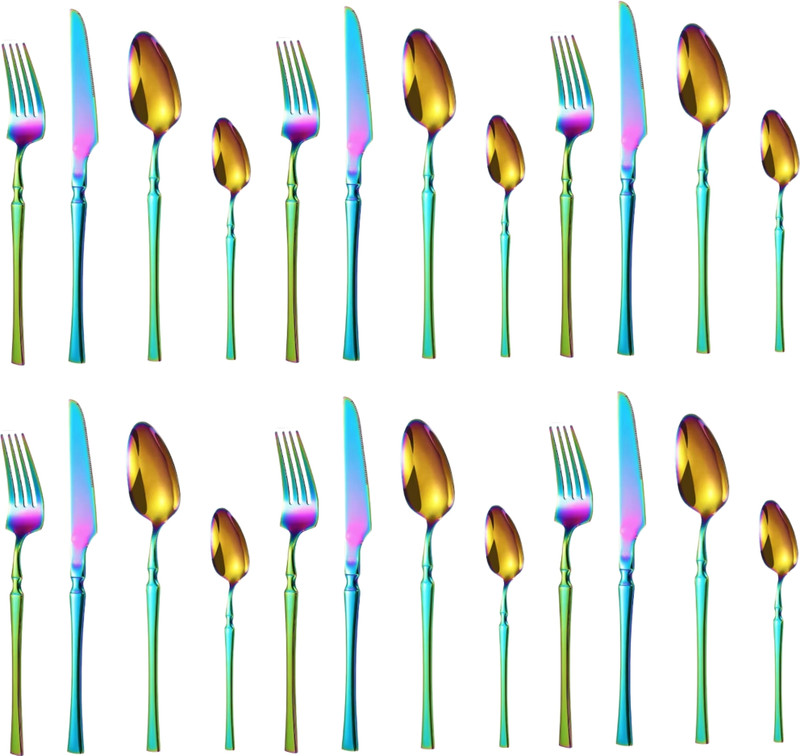 KitchAntique Rainbow Silverware Set | Premium French Style 48-Pcs Flatware Dinnerware Stainless Steel Cutlery Set(Pack of 48)