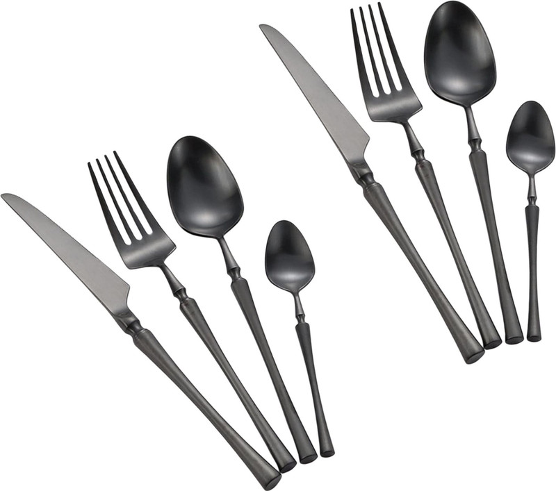 MANISHAWARE A Solid Feel with a Polished Black Finish | A Sturdy Flatware | Design G Stainless Steel Cutlery Set(Pack of 8)