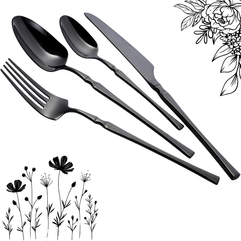 MANISHAWARE Bold & Substantial Glossy Black Silverware | Comfortable Design G 4-Piece Stainless Steel Cutlery Set(Pack of 4)