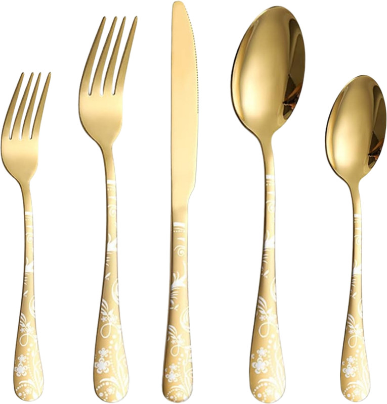 GRIHIVA Stainless Steel Cutlery Set Rosegold Elegance Stainless Steel Cutlery Set(Pack of 20)