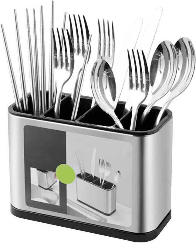 Shopping & Mart 4 Divided Kitchen chopstick Spoon Fork Knife Utensil Holder Organizer Stainless Steel, Plastic Cutlery Set(Pack of 1)