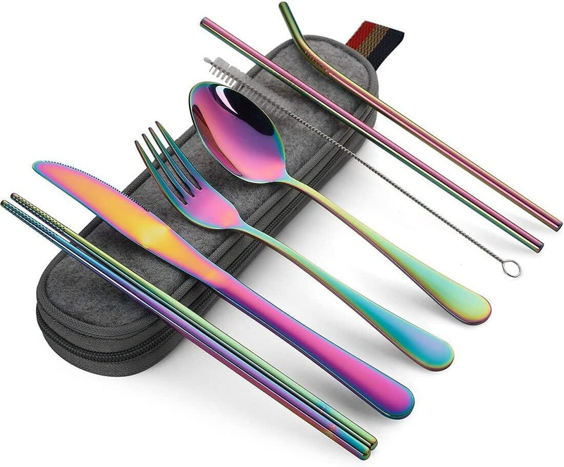 WOLBLIX Portable Stainless Steel Flatware Set, Travel Camping Cutlery Set Stainless Steel Cutlery Set(Pack of 8)