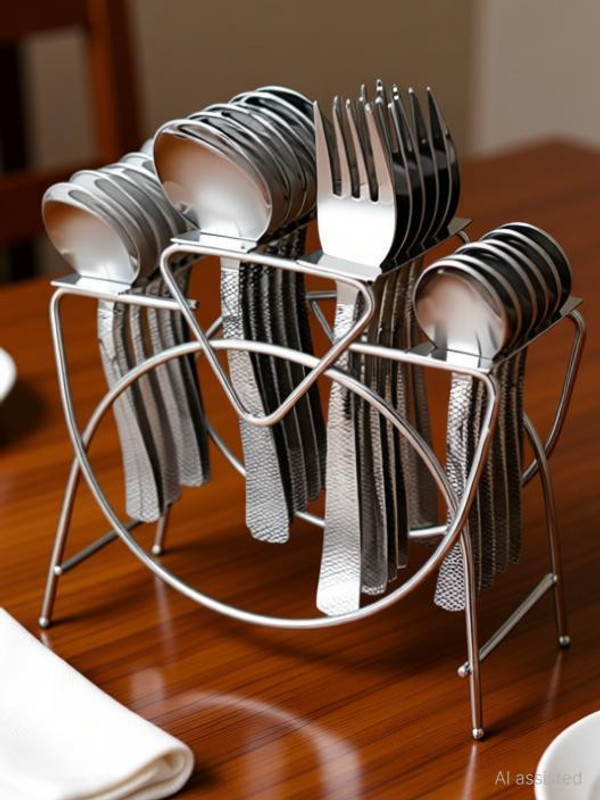 Matfa Stainless Steel Squire Shape Cutlery Stand with 18 Spoons and 6 Folks Stainless Steel Cutlery Set(Pack of 24)