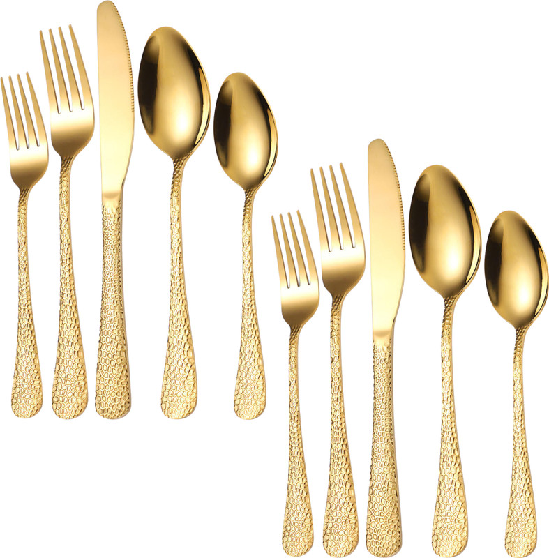MANISHAWARE Ornate Gold Details for a Grand Meal | Design C | 5-Piece Silverware Stainless Steel Cutlery Set(Pack of 10)