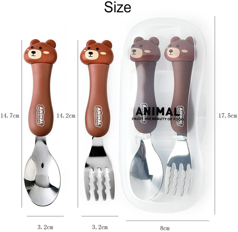 AL ATASH Tableware Cartoon Kids Spoon and Fork Set Dessert Spoon for Children (Dog Black) Stainless Steel, Plastic Cutlery Set(Pack of 2)