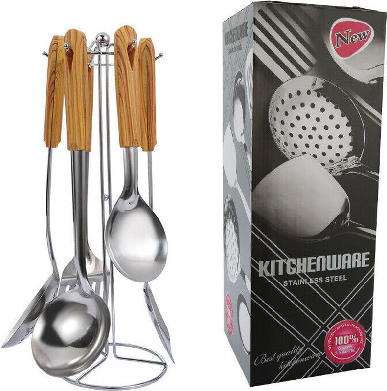AASHRO MALL Kitchen Utensil Set, 5 Piece Stainless Steel Cooking Utensil Set with Holder Stainless Steel Cutlery Set(Pack of 1)