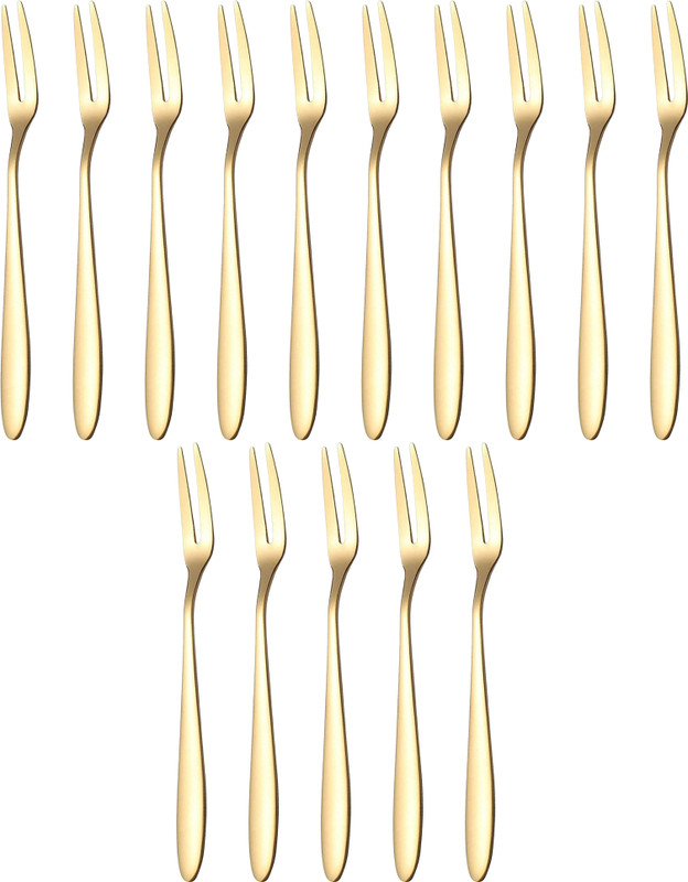YELONA 10 Pcs Luxury Golden Cutlery Set Dinner Table Fruit Fork|Home,Restaurant,Gifting Stainless Steel Serving Fork Set(Pack of 10)