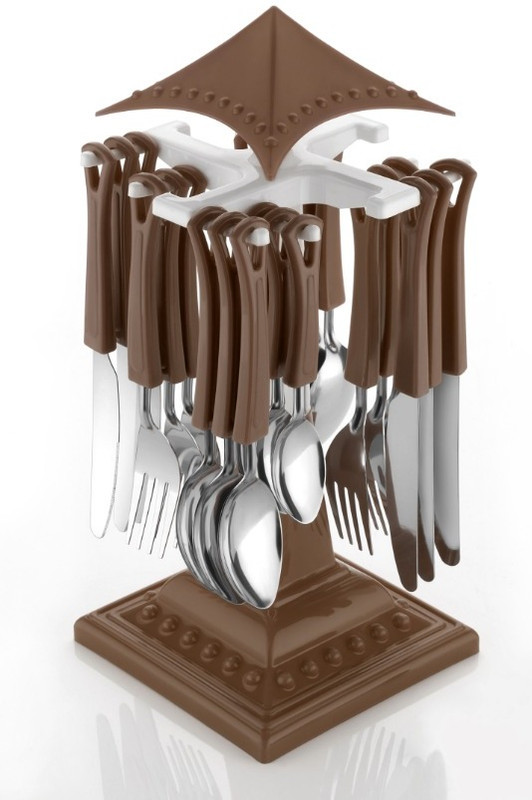 SKYLIFE Cutlery Set for Dining Table with Stand 24 Piece Stainless Steel Cutlery Set (Brown Stainless Steel, Plastic Cutlery Set(Pack of 24)